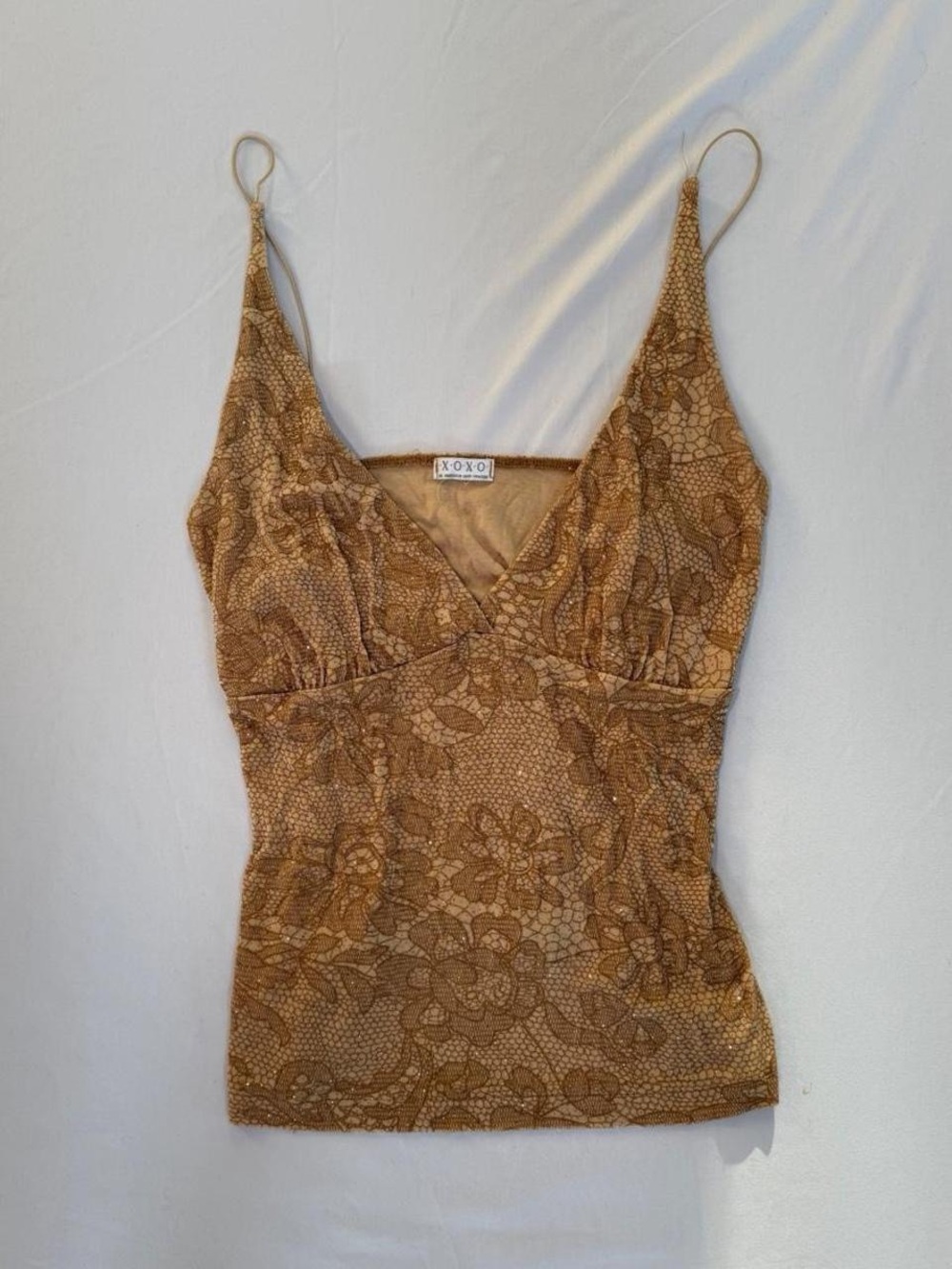 XOXO Y2K Tan Floral Lace-Texture Spaghetti Strap Camisole